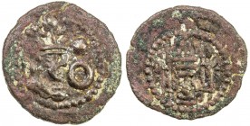 SASANIAN KINGDOM: Varhran V, 420-438, AE pashiz (1.44g), NM, ND, cf. Zeno-214320, standard royal bust, star and large annulet to the right // standard...