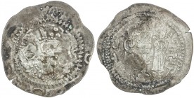 TURK YABGHUS: Anonymous, late 6th or 7th century, AR drachm (3.72g), Zeno-236308 (this piece), Sasanian style on both sides, derived from Khusro I (53...