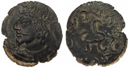 CHACH: Vanvan, ca. 4th century, AE cash (3.22g), S&K 1:2, variety II, cf. Zeno-212824, royal bust left, with wild hair and wispy beard // Chach tamgha...