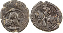 MERV: Local issue, anonymous, ca. 240-260, AE unit (3.20g), Alram-1218A, king's bust, derived from the Sasanian issues of Ardashir I (224-241) // king...