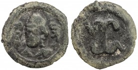 SUYAB: Anonymous, 7th/8th century, AE cash (3.6g), Kamishev-20, Zeno-245252 (this example), bust 3/4 left, with long earrings; Sogdian bgy (vaghi) "lo...