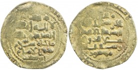 GHAZNAVID: Mas'ud III, 1099-1115, AV dinar (6.64g), Ghazna, AH(4)92, A-1647, with titles sanâ al-milla malik al-islam zahir al-imam, date weak but cer...