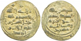 GHAZNAVID: Mas'ud III, 1099-1115, AV dinar (6.01g) (Ghazna), AH(4)9(2), A-1647, with titles sanâ al-milla malik al-islam zahir al-imam and majd al-ayy...