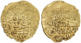 GREAT MONGOLS: Chingiz Khan, 1206-1227, AV dinar (2.09g), Baldat Ghazna, AH(618), A-1964, clearly showing the name of Chingiz Khan and the mint name, ...