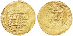 GREAT MONGOLS: Chingiz Khan, 1206-1227, AV dinar (4.67g) (Balkh), DM, A-3724 (ex A-A1967), short kalima divided between the two sides, followed by al-...