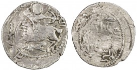 GREAT MONGOLS: Töregene, 1241-1246, AR dirham (2.78g) (Tiflis), DM, A-1976, Bennett-235, overstruck on a dirham of Ögedei (type A-1973), local variety...