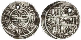 GREAT MONGOLS: Möngke, 1251-1260, AR tirham (1.41g) (Imil), AH658, A-S1979, Zeno-78610 (this piece), double trident tamgha, the date appears in words ...