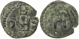 GIRAY KHANS: Genoese Colony, 1347-1566, AE follaro (1.56g), Kaffa, Retowski-259, castle in center, Latin K A F A around // Giray tamgha, lovely strike...