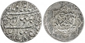 ZAND: Karim Khan, 1753-1779, AR abbasi (4.58g), Yazd, AH1186, A-2800, special presentation issue, with toothed petals on reverse, overstruck on an ear...