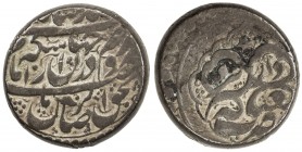 ZAND REBELS: Taqi Khan Bafqi, 1785-1787, AR rupi (11.30g), Yazd, ND, A-B2826, Zand couplet on obverse, 6-point star instead of the ruler's name at the...
