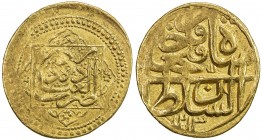 QAJAR: Fath 'Ali Shah, 1797-1834, AV toman (6.07g), Yazd, AH1213, A-2859, type S1, reverse in ornamental lobated square, 3 circles of dots around, VF ...