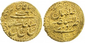 QAJAR: Fath 'Ali Shah, 1797-1834, AV toman (4.58g), Isfahan, A-2865, type W, date almost certainly 1232, but with die damage around the final digit, s...