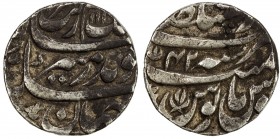 SIKH EMPIRE: AR rupee (11.42g), Lahore, AH1110 year 42, KM-300.53, in the name of Aurangzeb, standard Mughal design but with the khanda symbol of the ...
