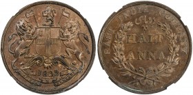 BRITISH INDIA: William IV, 1830-1837, AE ½ anna, 1835(m), KM-447.1, S&W-1.83, East India Company issue, NGC graded MS64 BR.

Estimate: USD 150 - 200...