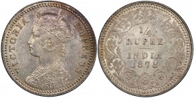 BRITISH INDIA: Victoria, Empress, 1876-1901, AR ¼ rupee, 1878(c), KM-490, S&W-6.253, Prid-383, PCGS graded MS63+.

Estimate: USD 300 - 500