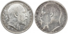 BRITISH INDIA: Edward VII, 1901-1910, AR rupee, ND (1903-10), KM-508, obverse mirror brockage error, lightly cleaned, VF to EF. Known as a "lakhi" err...