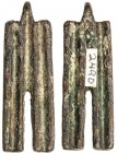 ZHOU: Anonymous, 1122-255 BC, AE lotus root money (23.33g), 32×7.5×5.5mm, so-called "lotus root heart money"; rectangular, but with only three walls, ...