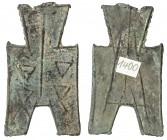 WARRING STATES: Uncertain State, 350-250 BC, AE spade money (4.26g), H-3.454, flat-handle square-foot spade money, lan or zheng in archaic script, Fin...
