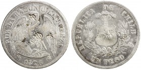 CHOPMARKED COINS: CHILE: Republic, AR peso, 1876-So, KM-142.1, uncertain character on obverse, 3 identical symbols on reverse, lightly cleaned, a very...
