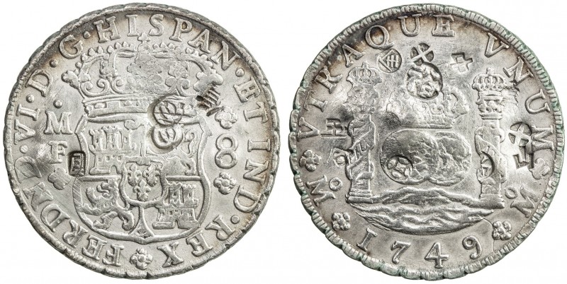 CHOPMARKED COINS: MEXICO: Fernando VI, 1746-1759, AR 8 reales, 1749-Mo, KM-104.1...