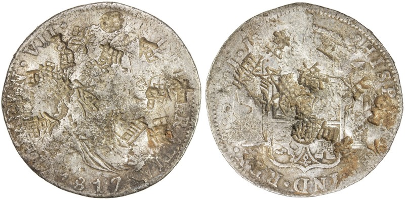 CHOPMARKED COINS: MEXICO: Fernando VII, 1808-1821, AR 8 reales, 1817-Mo, KM-111,...