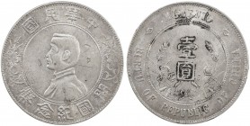 CHINA: Republic, AR dollar, ND (1927), Y-318a.1, L&M-49, 6-pointed stars, 3 chop-like marks and small scratch in obverse field, dark tone in some reve...