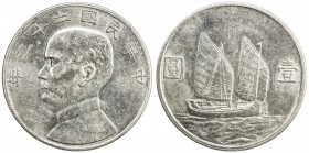 CHINA: Republic, AR dollar, year 23 (1934), Y-345, L&M-110, Sun Yat-sen, Chinese junk under sail, About Unc.

Estimate: USD 130 - 160