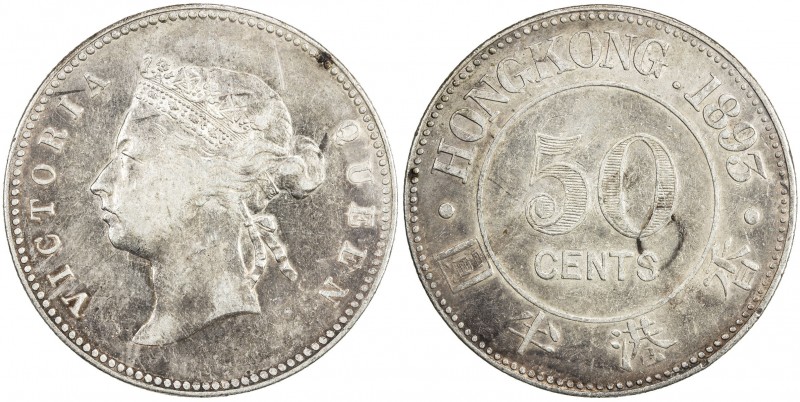 HONG KONG: Victoria, 1842-1901, AR 50 cents, 1893, KM-9, VF to EF.

Estimate: ...