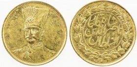 IRAN: Nasir al-Din Shah, 1848-1896, AV toman, Tehran, ND, KM-933, second portrait type, with actual date 1297 and accession date 1264 on obverse, choi...