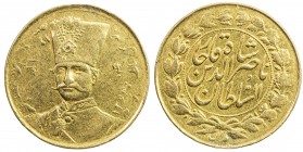 IRAN: Nasir al-Din Shah, 1848-1896, AV toman, Tehran, AH1304, KM-933, date divided, with "13" left and "04" right of the portrait, rare date in this f...