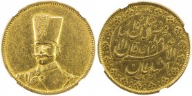 IRAN: Nasir al-Din Shah, 1848-1896, AV 10 toman, Tehran, AH1297, KM-945, Kian-47, crowned king's bust // royal legend, with king's additional titles, ...