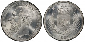 BELGIAN CONGO: Leopold II, 1885-1908, AR 2 francs, 1887, KM-7, Congo Free State issue, exceptional luster, a fantastic example in choice grade, PCGS g...