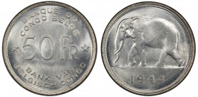 BELGIAN CONGO: Léopold III, 1934-1950, AR 50 francs, 1944, KM-27, die polish marks, a choice example of this elephant type, PCGS graded MS63.

Estim...