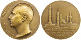 EGYPT: AE medal, 1930, 67mm, bronze medal by Maillard for the French Cairo Textile Exposition, G. Philippar, President; GEORGES PHILIPPAR, before bust...