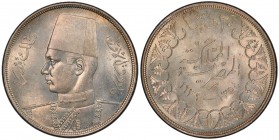 EGYPT: Farouk, 1936-1952, AR 20 piastres, 1939/AH1358, KM-368, choice luster with traces of golden toning, PCGS graded MS64.

Estimate: USD 150 - 20...