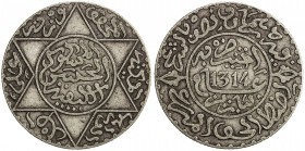 MOROCCO: Moulay al-Hasan I, 1873-1894, AR 2½ dirhams, Paris, AH1314, Y-6, posthumous issue, rare date, VF, RR. 

Estimate: USD 125 - 175