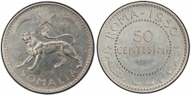 SOMALIA: AR 50 centesimi, Rome, 1950/AH1369, KM-Pr4, Prova (pattern), PCGS graded Specimen 62.

Estimate: USD 900 - 1200