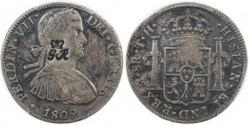 BRITISH HONDURAS: George III, 1760-1820, AR 6 shilling 1 penny, ND (1810-8), KM-4.1, incuse crowned script GR countermark on 1809-MoTH Mexico 8 reales...