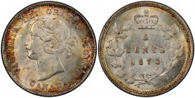 CANADA: Victoria, 1837-1901, AR 5 cents, 1870, KM-2, raised (narrow) border variety, bright white luster with light peripheral toning, PCGS graded MS6...