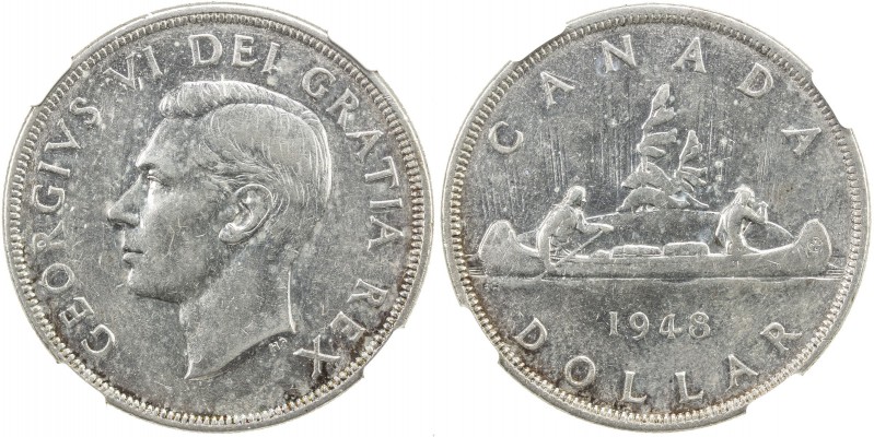 CANADA: George VI, 1936-1952, AR dollar, 1948, KM-46, key date (mintage of 18,78...