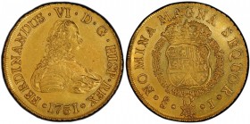 CHILE: Fernando VI, 1746-1759, AV 8 escudos, 1751-So, KM-3, Fr-3, assayer J, although not indicated on holder, clearly from Nuestra Señora de la Luz w...