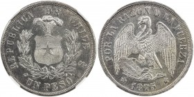 CHILE: Republic, AR peso, 1875/4-So, KM-142.1, very scarce overdate, lustrous, NGC graded MS63, S. 

Estimate: USD 700 - 900