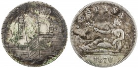 CUBA: AR medal (9.22g), hand-engraved panorama of the walls and towers of Morro Castle, a fortress guarding the entrance to Havana Bay, charmingly eng...