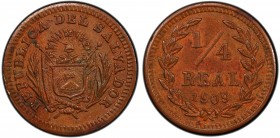EL SALVADOR: Republic, AE ¼ real, 1909, KM-120, scarce one-year type, PCGS graded MS63 BR, S. 

Estimate: USD 150 - 200