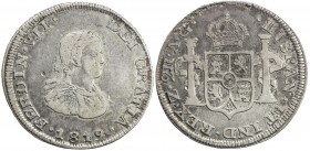 MEXICO: Fernando VII, 1808-1821, AR 2 reales, Zacatecas, 1819-Z, KM-A92, assayer AG, one-year type with small armored bust, War of Independence Royali...