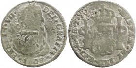MEXICO: Insurgent Countermarked Coinage, AR 2 reales, 1809-Mo, cf. KM-257.2 (type B countermark), Type A (bow and arrow, quiver, sword) Chilpanzingo c...