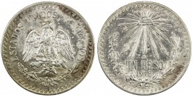 MEXICO: Estados Unidos, AR peso, 1918, KM-454, uneven obverse toning, better date, About Unc.

Estimate: USD 200 - 250