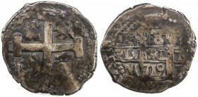 PERU: Felipe V, 1700-1746, AR 8 reales (25.89g), 1719-L, KM-34, assayer M, cob coinage, two dates, 3 mintmarks, one assayer, deeply toned, nearly full...