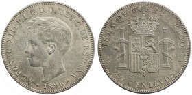 PUERTO RICO: Alfonso XIII, 1886-1831, AR 40 centavos, 1896, KM-23, initials PGV, lightly cleaned, uneven reverse tone, About Unc.

Estimate: USD 450...