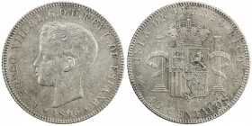 PUERTO RICO: Alfonso XIII, 1886-1831, AR 40 centavos, 1896, KM-23, initials PGV, lightly cleaned, uneven reverse tone, EF.

Estimate: USD 350 - 450